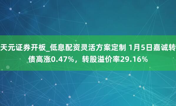 天元证券开板_低息配资灵活方案定制 1月5日嘉诚转债高涨0.47%，转股溢价率29.16%