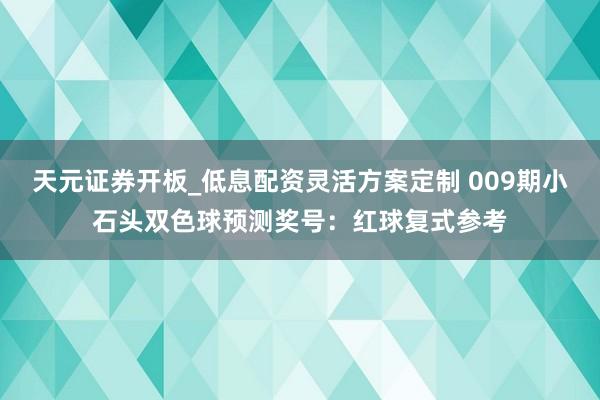 天元证券开板_低息配资灵活方案定制 009期小石头双色球预测奖号：红球复式参考